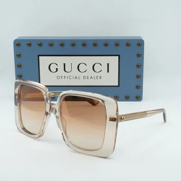 Gucci GG1314S 005 Sunglasses Sand Square Frame, Brown Lenses New GUCCI GG1314S 005 Transparent Sand/Brown Gradient 55-19  main image 4